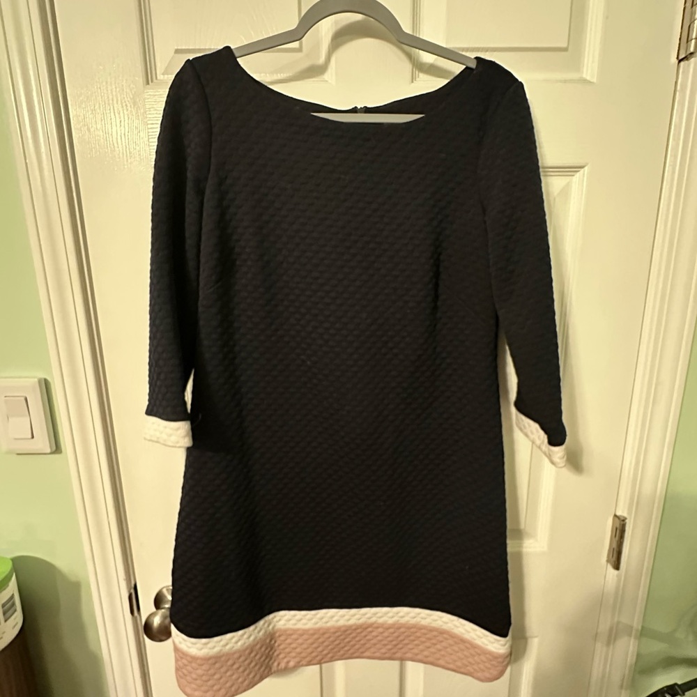 Elegant Navy and Pink Textured Dress